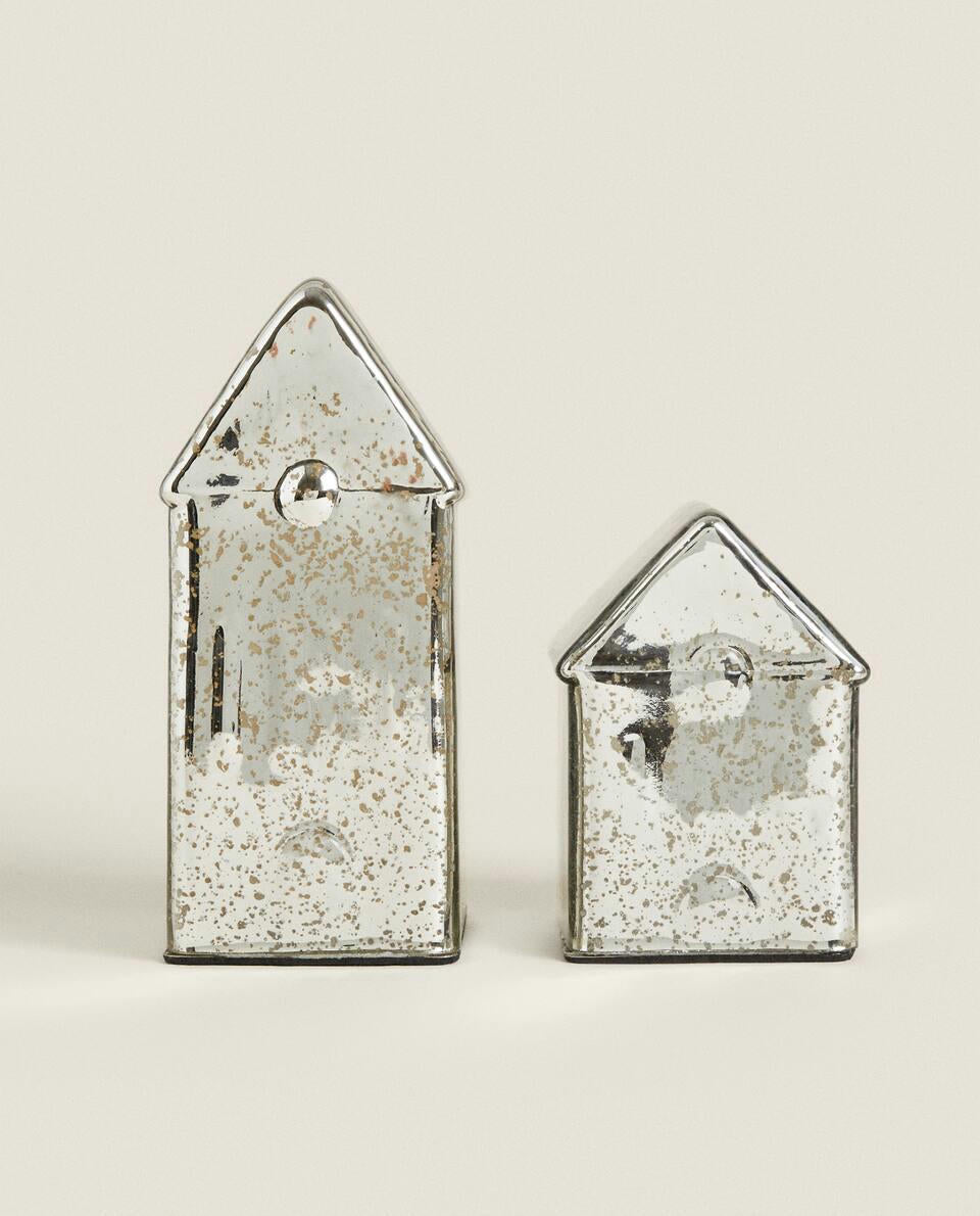 MERCURISED GLASS CHRISTMAS LED LIGHT HOUSE