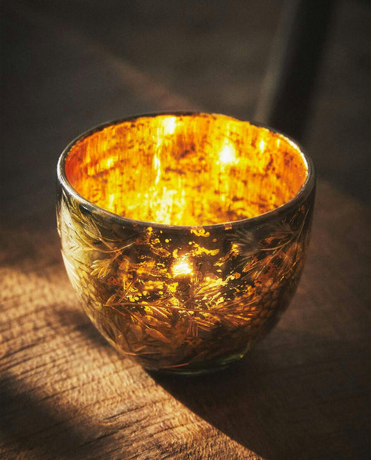 PORTAVELAS PEQUEÑO DE VIDRIO MERCURIADO PARA NAVIDAD 