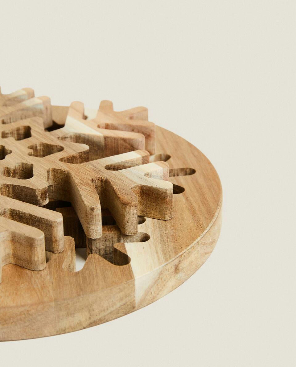 SOTTOPENTOLA IN LEGNO A FORMA DI FIOCCO DI NEVE DI NATALE 