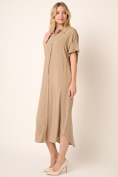 Mittoshop Collared Neck Dolman Short Sleeve Midi Shirt Dress