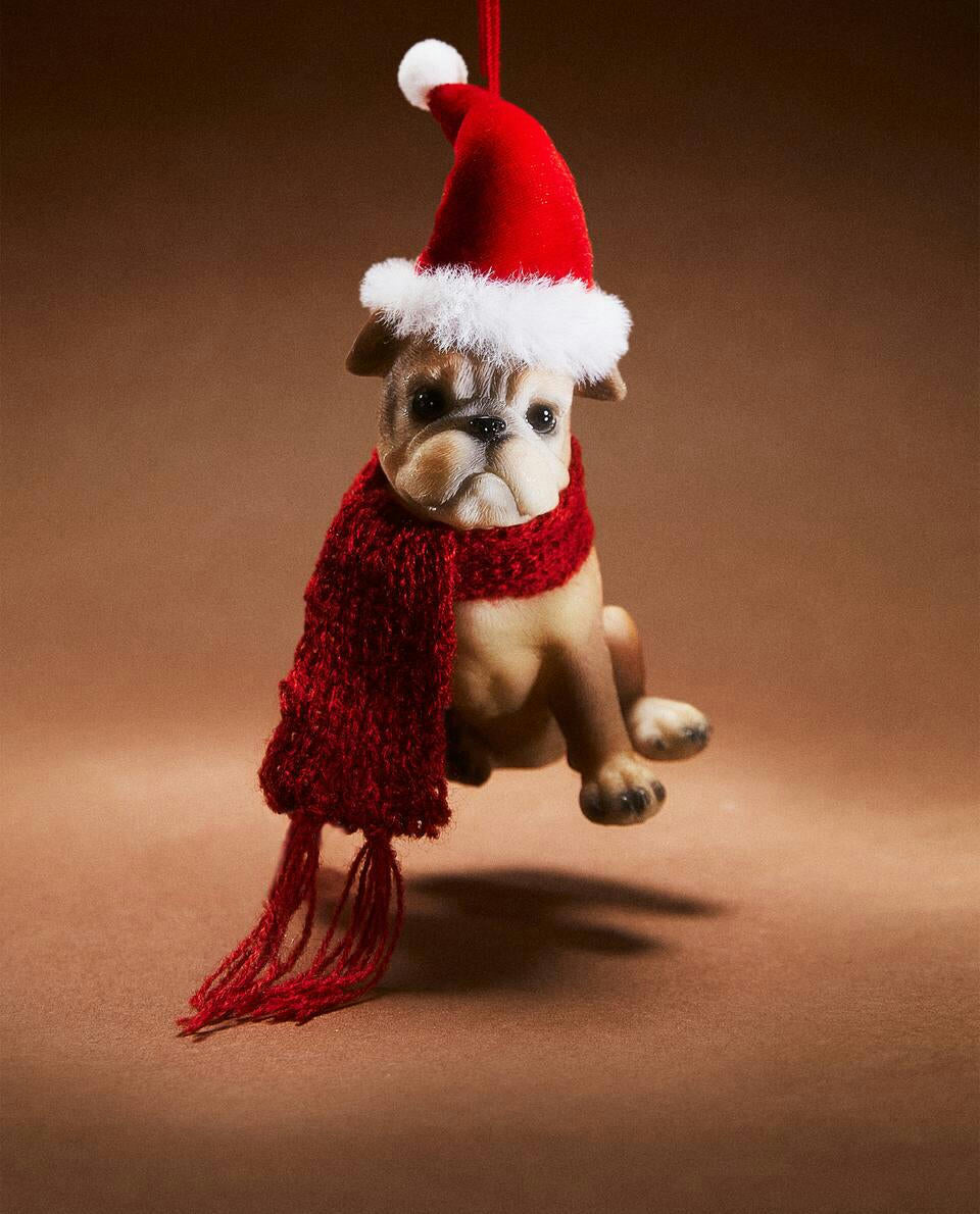 DECORAZIONE NATALIZIA IN RESINA A FORMA DI BULLDOG 
