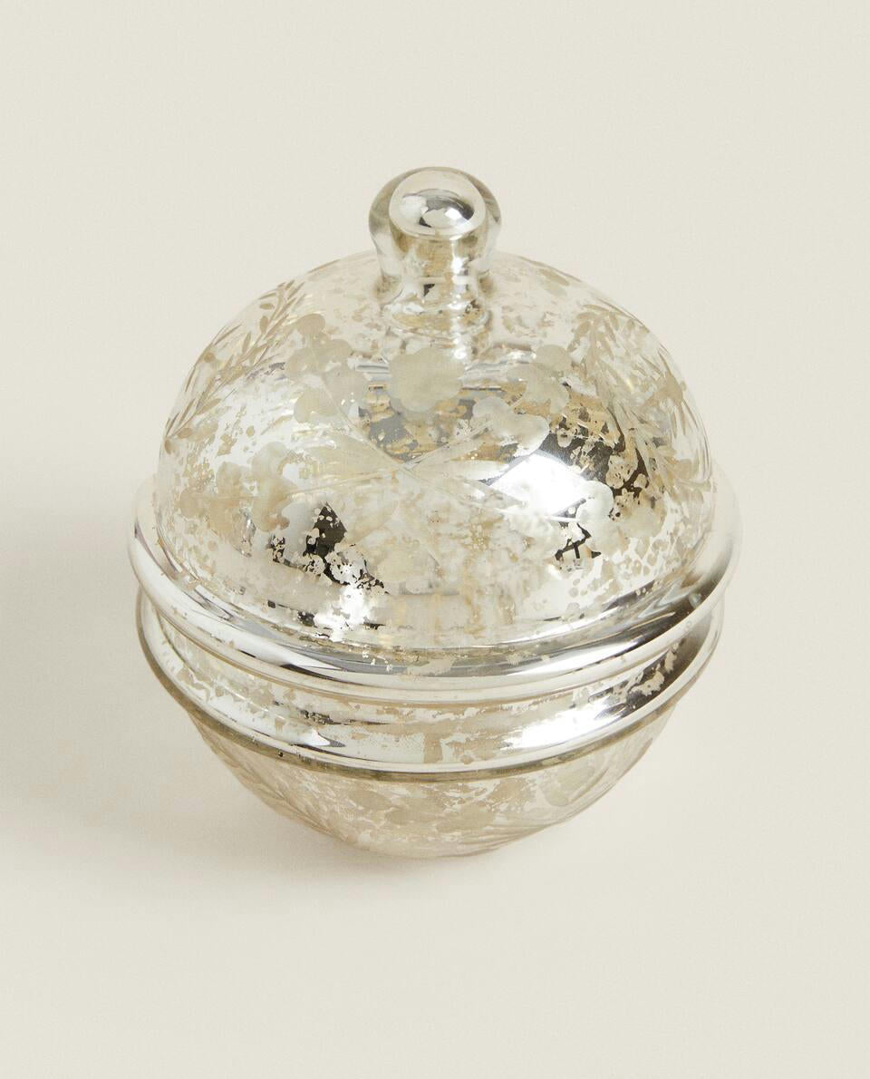 SCATOLA IN VETRO MERCURIZZATO CON COPERCHIO, PER NATALE 