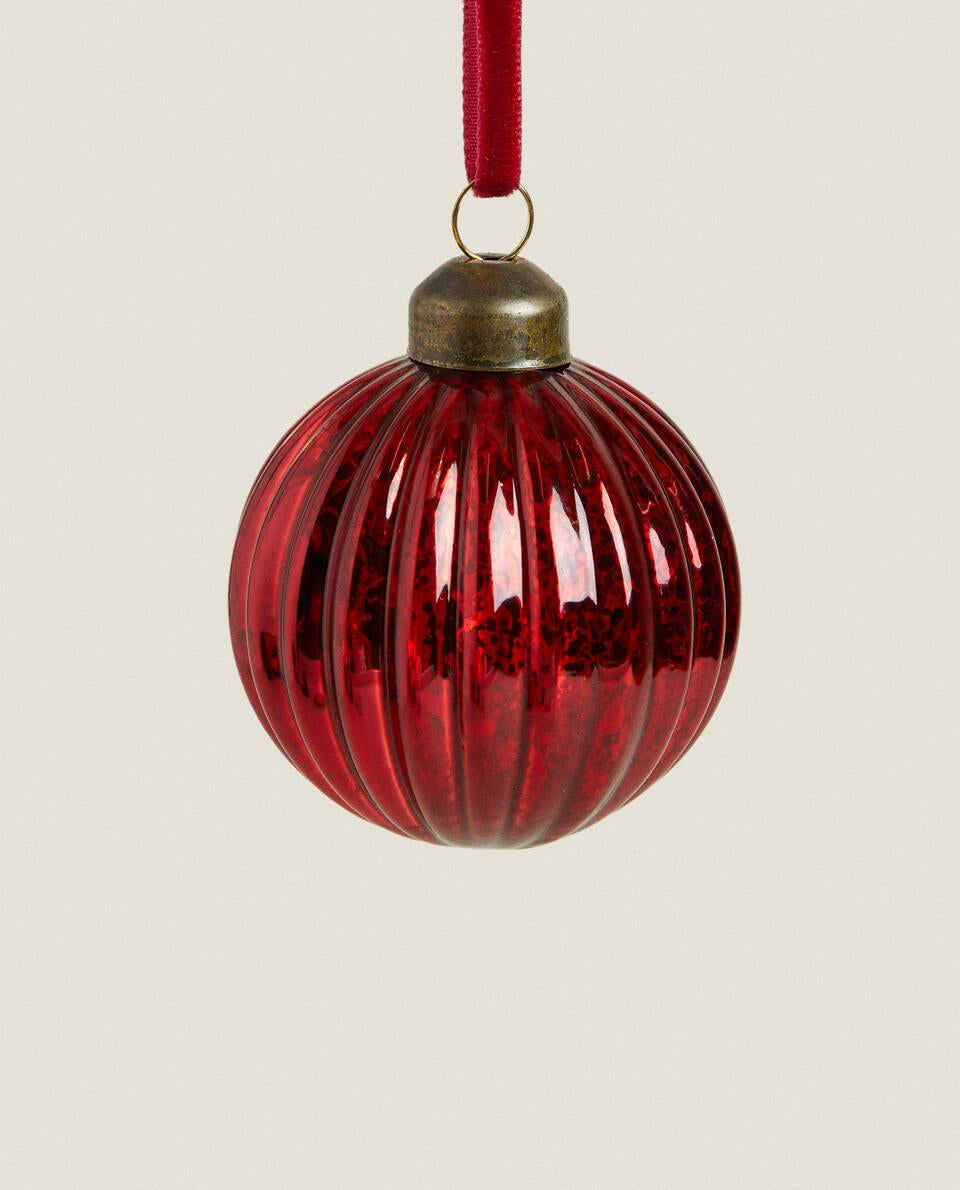 CHRISTMAS SPIRAL GLASS BAUBLE DECORATION