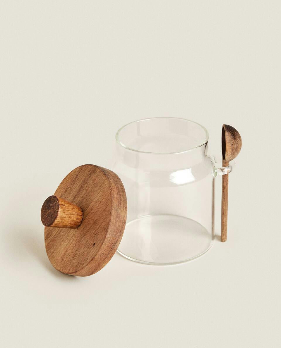 ZUCCHERIERA IN VETRO BOROSILICATO E LEGNO 