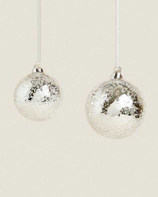 GLITTERY GLASS CHRISTMAS BAUBLE DECORATION