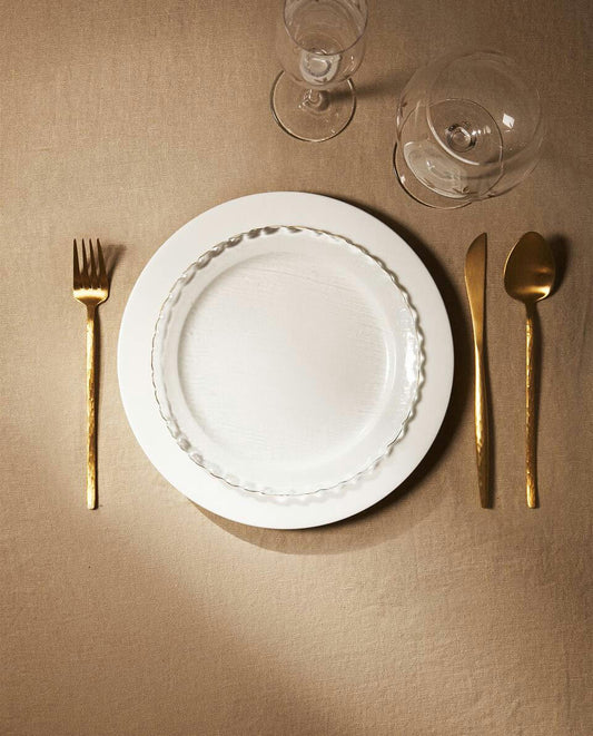 PLATO DE POSTRE DE VIDRIO NAVIDEÑO CON BORDE DORADO 