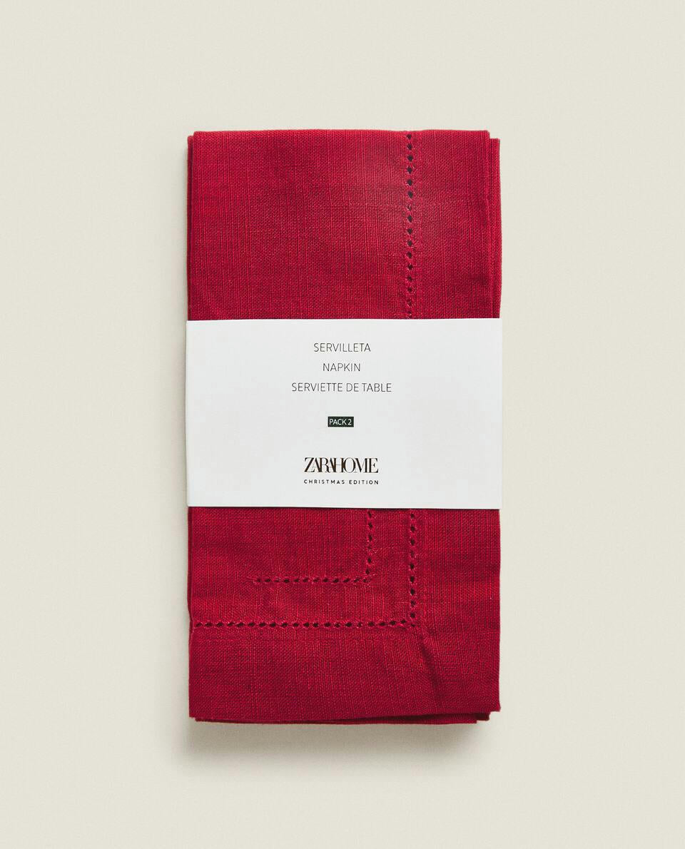 CONFEZIONE DI TOVAGLIOLI NATALIZI CON ORLO A GIORNO (CONFEZIONE DA 2) 