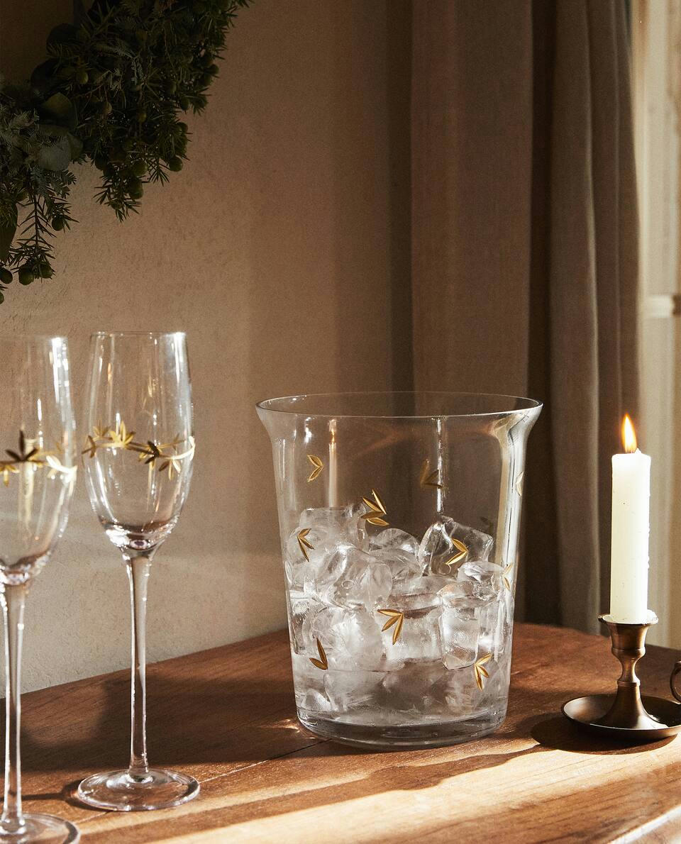 BICCHIERE ALTO CON FOGLIA DI NATALE 