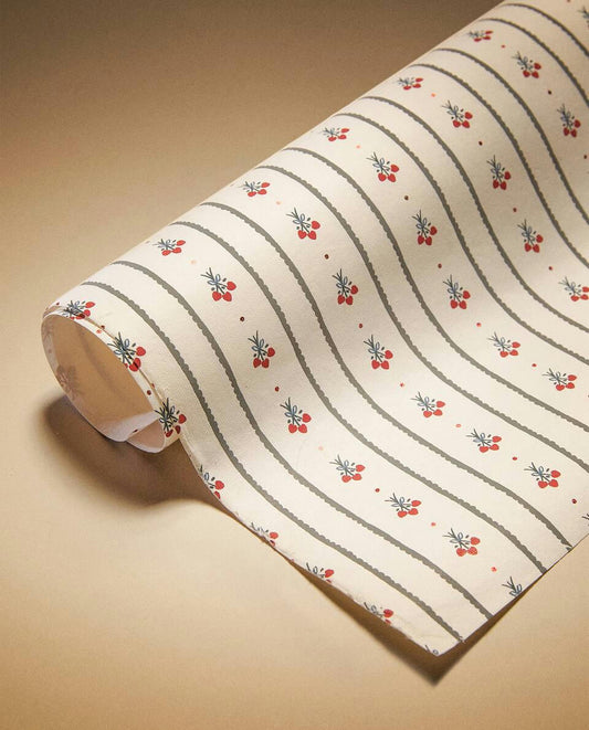 PAPEL DE ENVOLTORIO DE REGALOS DE ACEBO CON RAYAS NAVIDEÑAS 