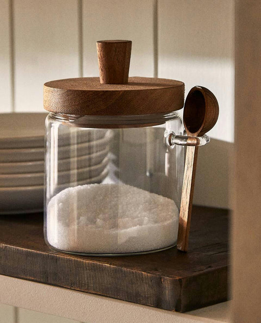 ZUCCHERIERA IN VETRO BOROSILICATO E LEGNO 