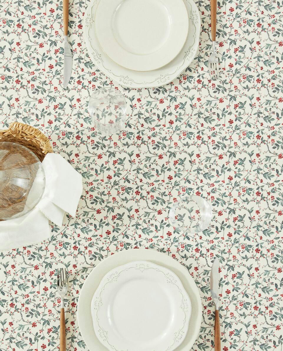 MANTEL DE ALGODÓN CON VID NAVIDEÑA 