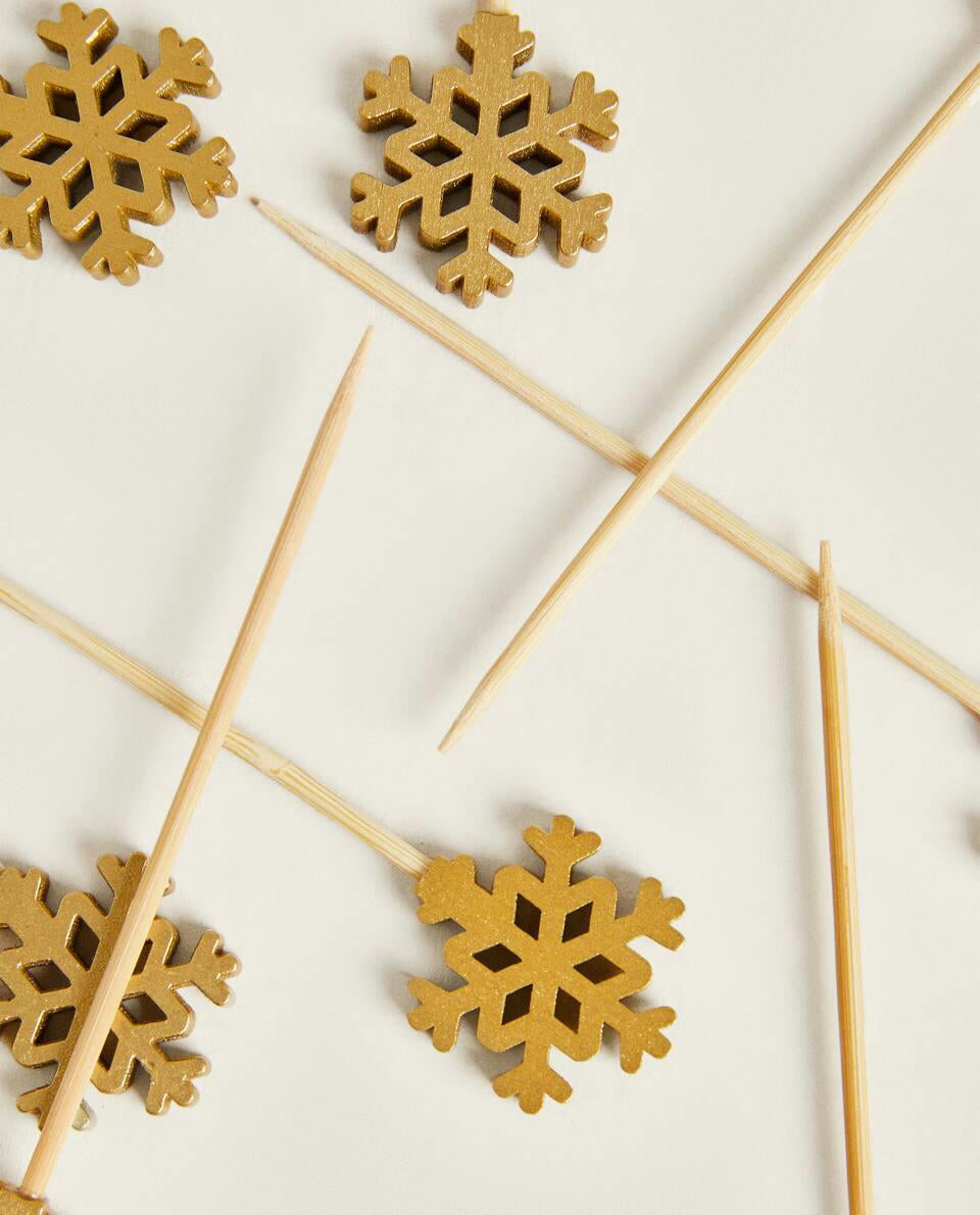 PAQUETE DE PALILLOS DE CÓCTEL CON COPOS DE NIEVE NAVIDEÑOS (PAQUETE DE 10) 