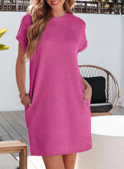 2025 New Women's Lightweight Summer Short Sleeve Dress with Pockets