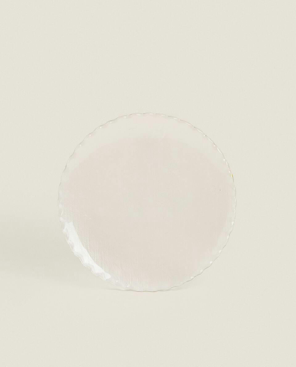 PLATO DE POSTRE DE VIDRIO NAVIDEÑO CON BORDE DORADO 