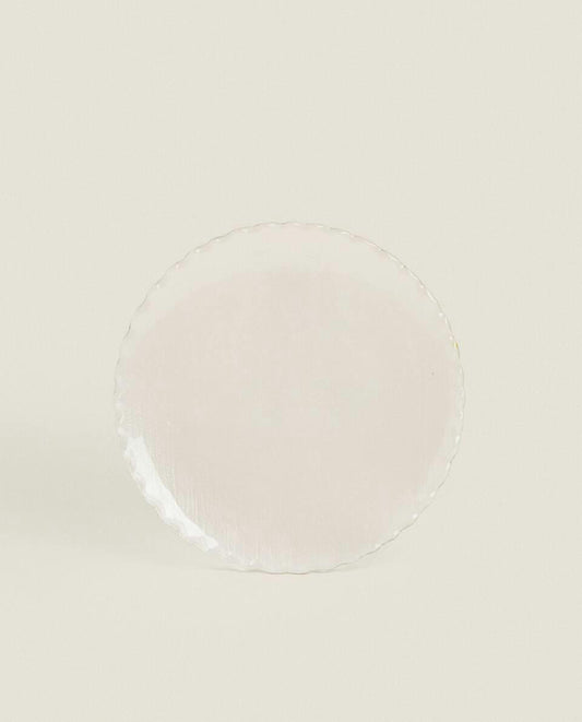 PLATO DE POSTRE DE VIDRIO NAVIDEÑO CON BORDE DORADO 