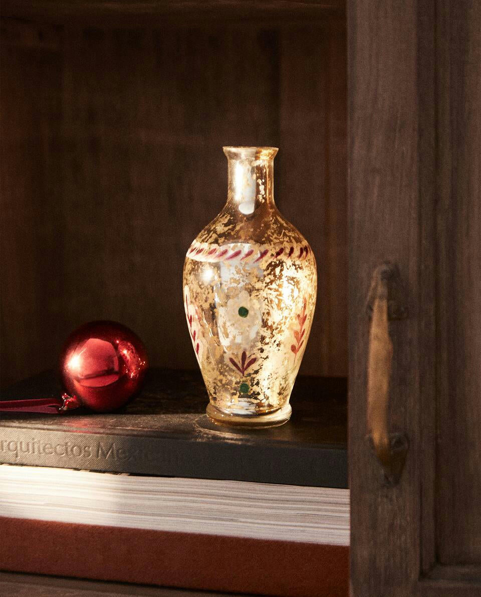 JARRÓN DE VIDRIO CON FLORES DE NAVIDAD 