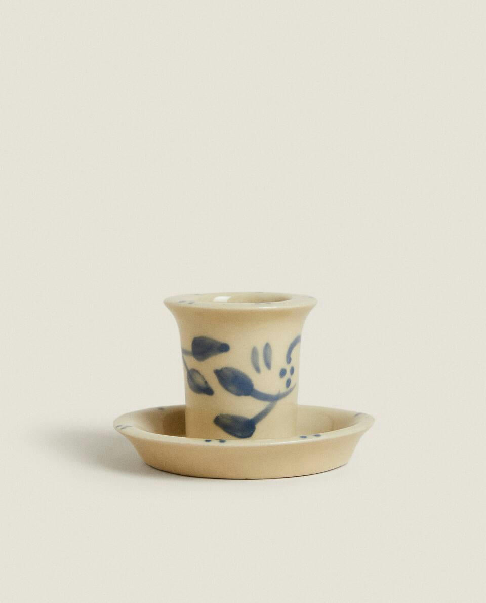 Candelero navideño de cerámica pintada 