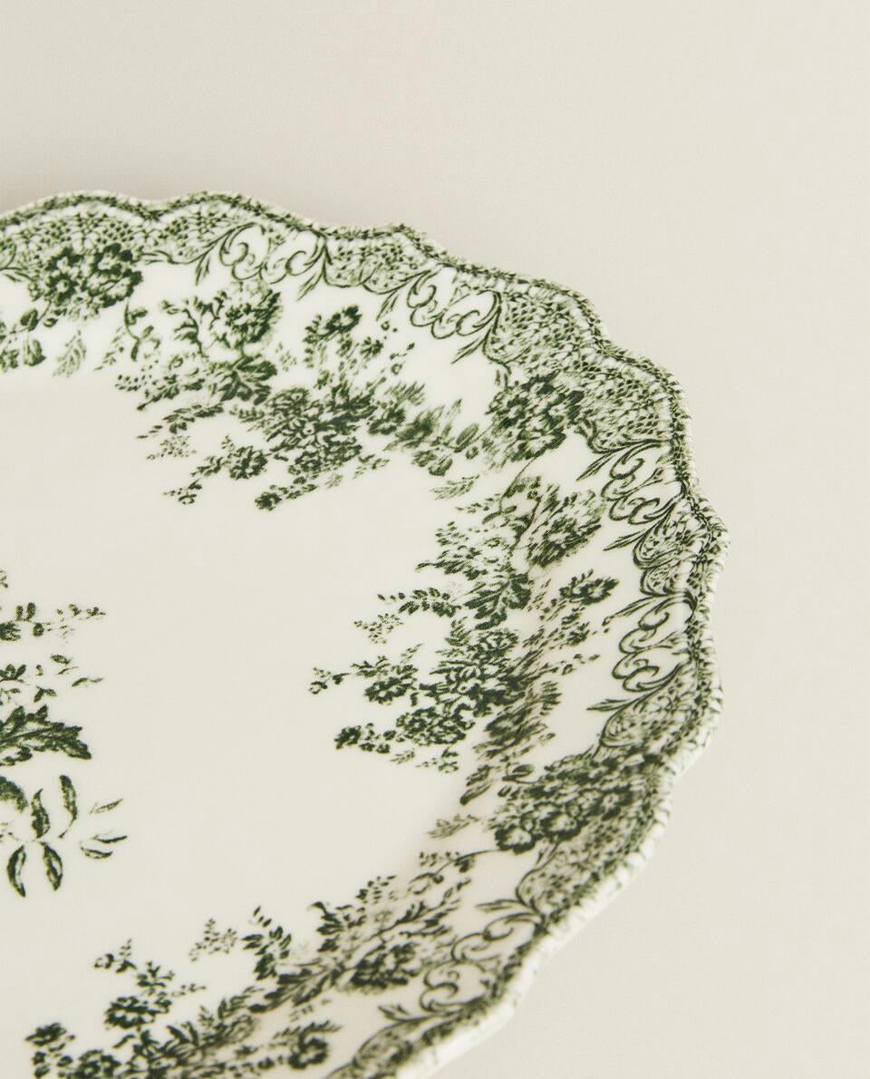 PLATO DE SERVIR DE LOZA FLORAL 
