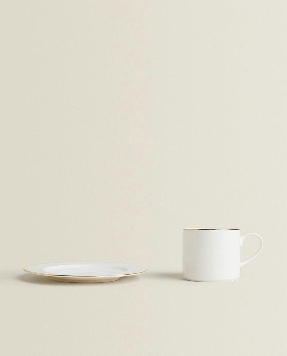 VAJILLA DE PORCELANA BONE CHINA CON BORDE DORADO 