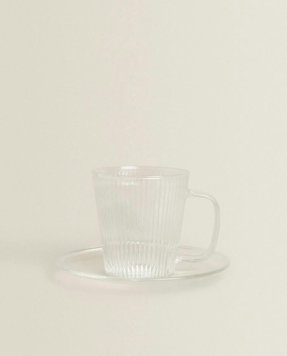 TAZA DE CAFÉ Y PLATO DE VIDRIO BOROSILICATO 