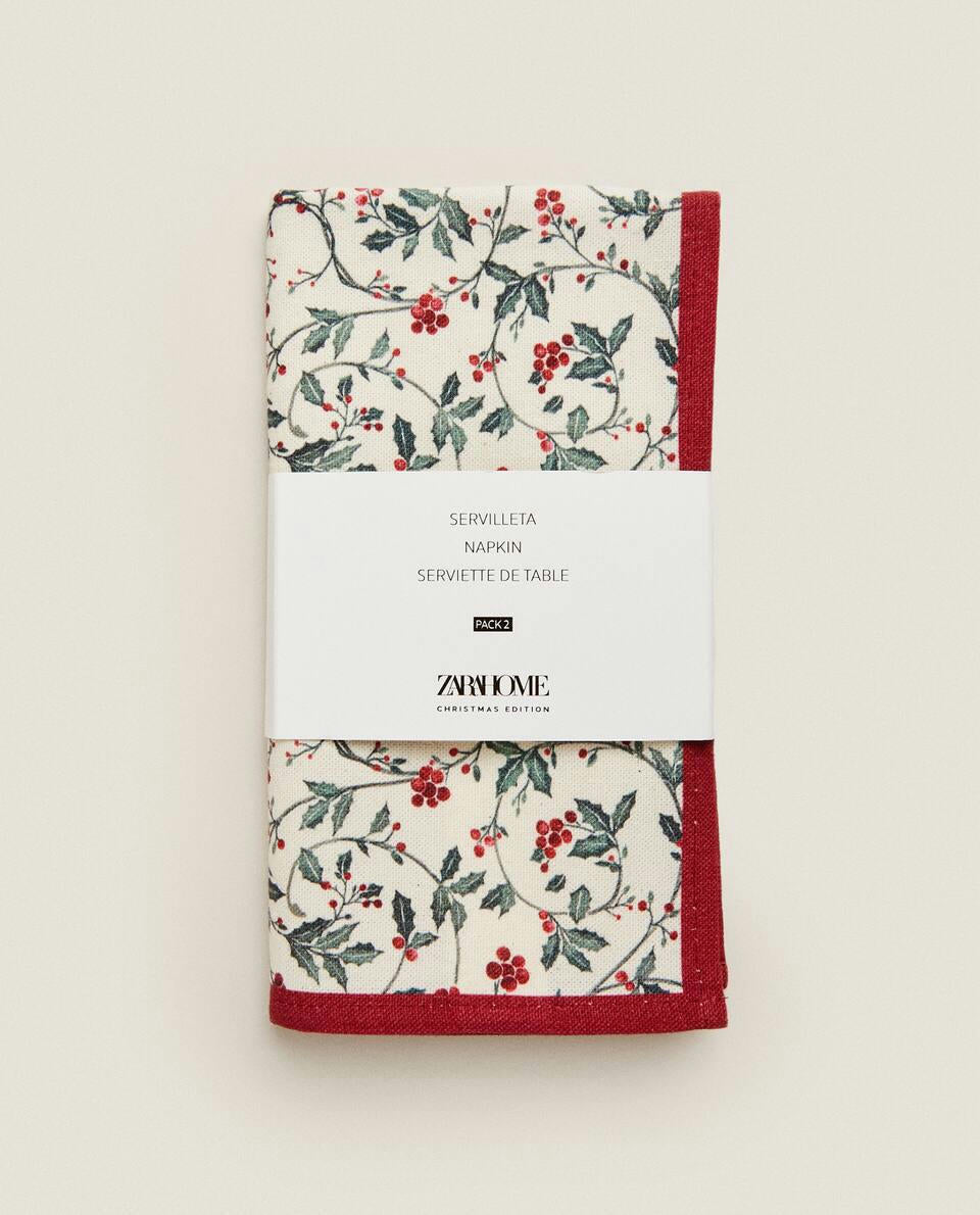 PAQUETE DE SERVILLETAS DE ALGODÓN CON FORMA DE VIÑEDA NAVIDEÑA (PAQUETE DE 2) 