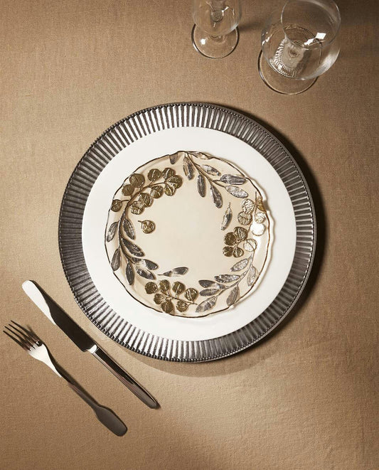 PLATO DE SERVICIO NAVIDEÑO CON RAYAS DORADAS 