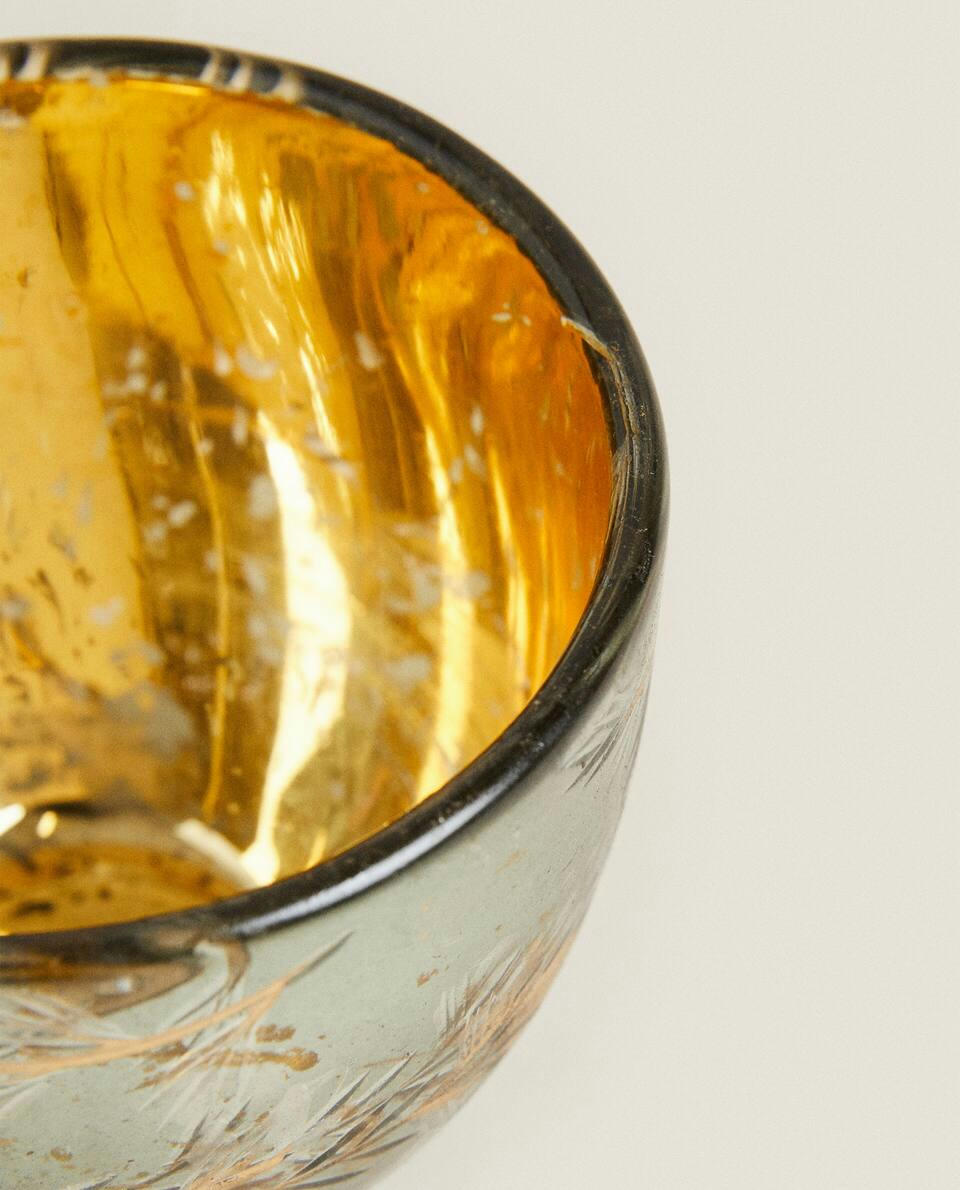 PORTAVELAS PEQUEÑO DE VIDRIO MERCURIADO PARA NAVIDAD 