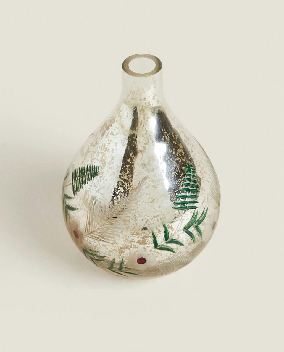 VASO DI VETRO CON FIORI DI NATALE 