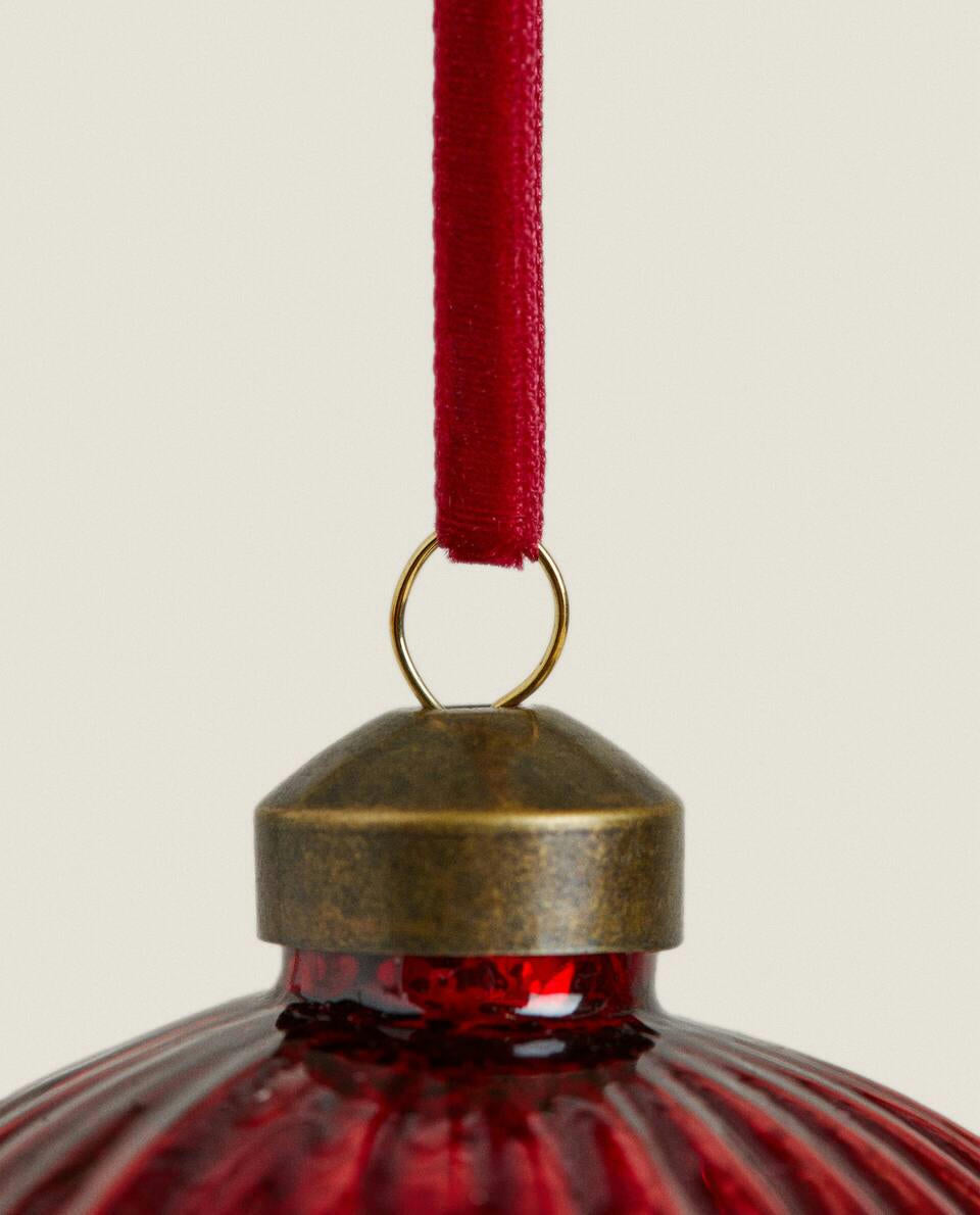 DECORAZIONE A PALLA DI NATALE IN VETRO CON STRISCE 