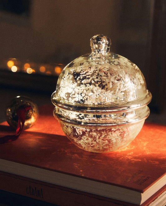 CAJA DE VIDRIO MERCURIZADO CON TAPA, PARA NAVIDAD 