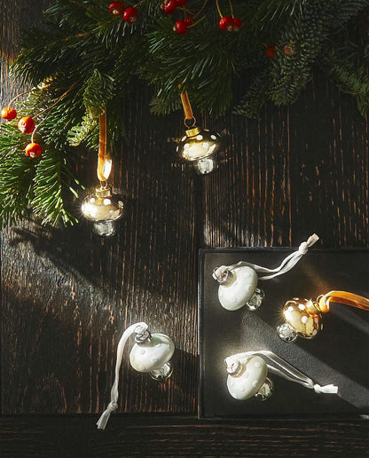 CONFEZIONE DI DECORAZIONI A FORMA DI FUNGO IN VETRO (CONFEZIONE DA 6) 