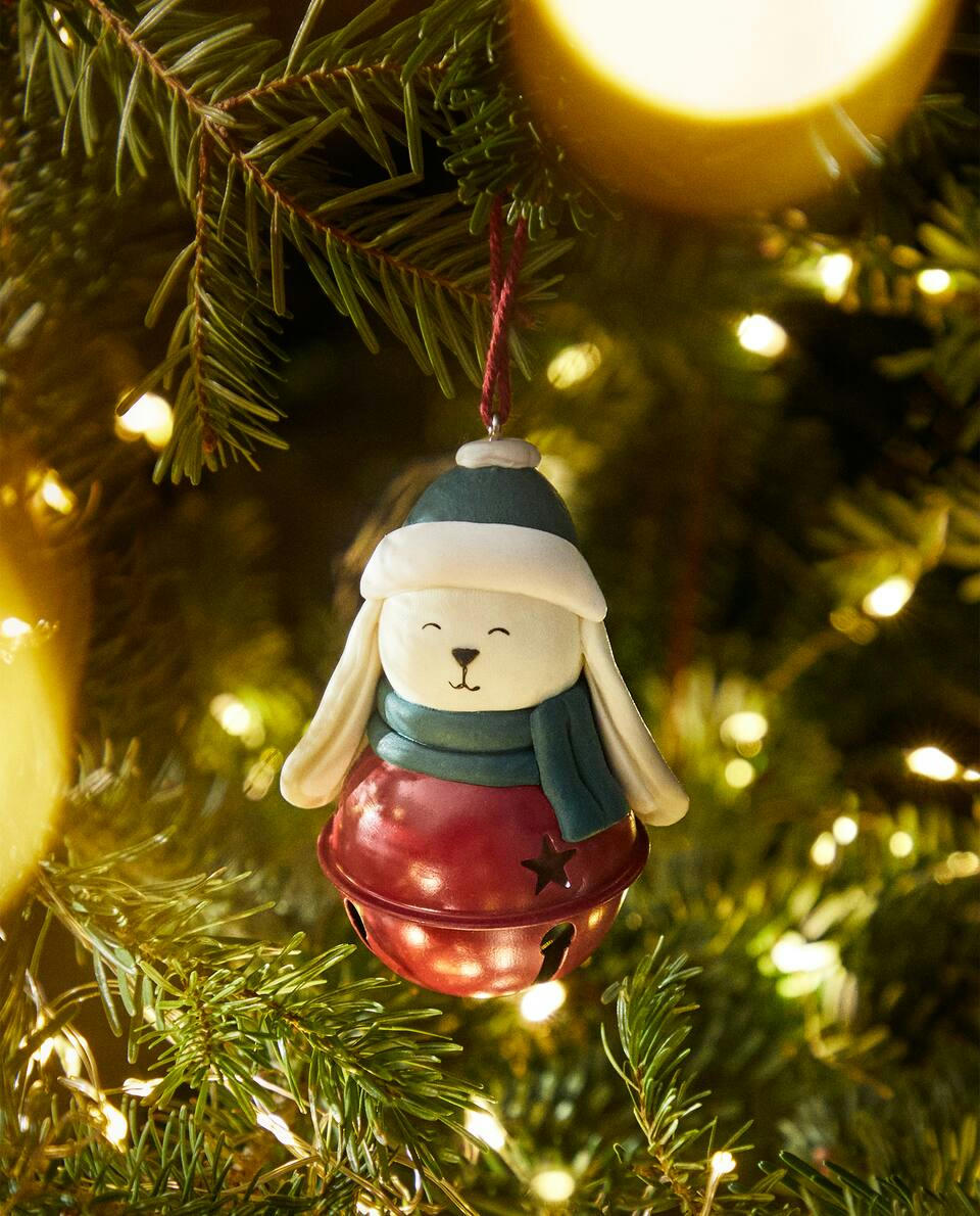DECORACIÓN NAVIDEÑA EN FORMA DE CONEJO CON CAMPANA DE TRINEO 