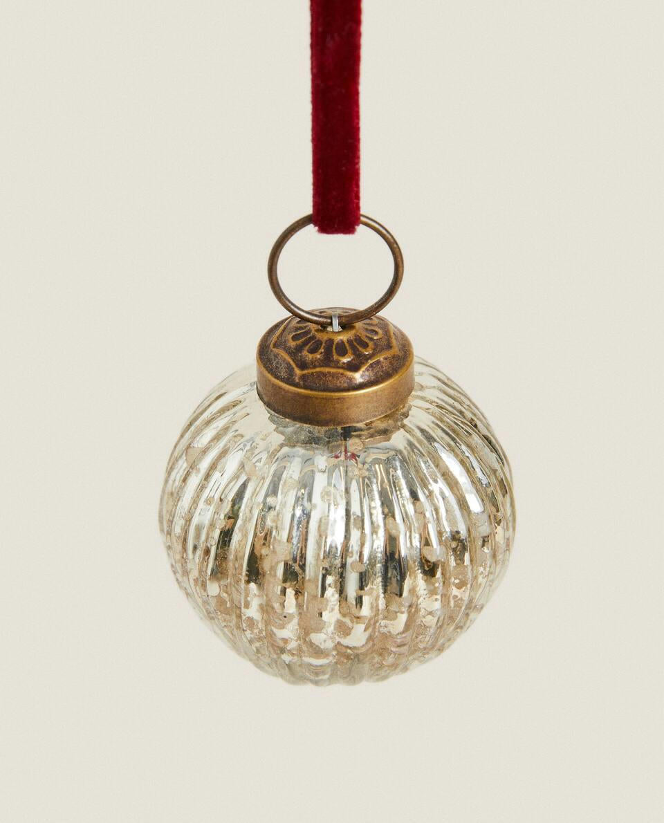 CRACKLED STRIPED CHRISTMAS BAUBLE DECORATION