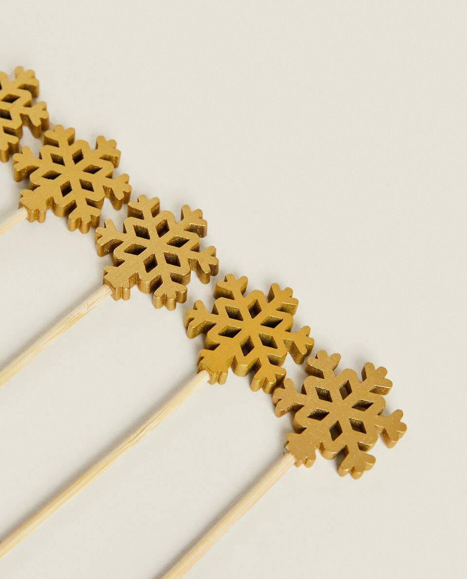 PAQUETE DE PALILLOS DE CÓCTEL CON COPOS DE NIEVE NAVIDEÑOS (PAQUETE DE 10) 