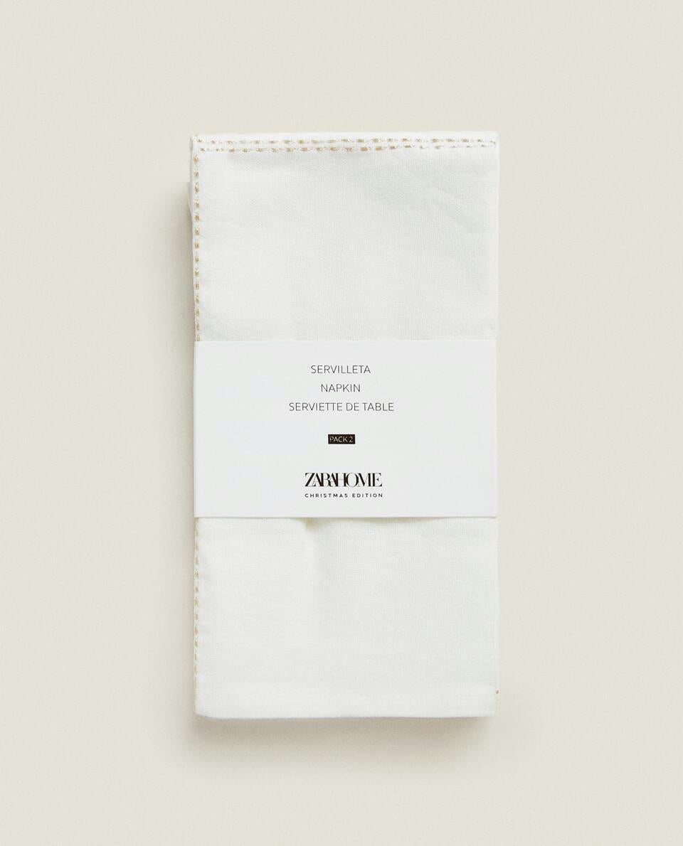 CONFEZIONE DI TOVAGLIOLI DI LINO CON CATENA NATALIZIA (CONFEZIONE DA 2) 
