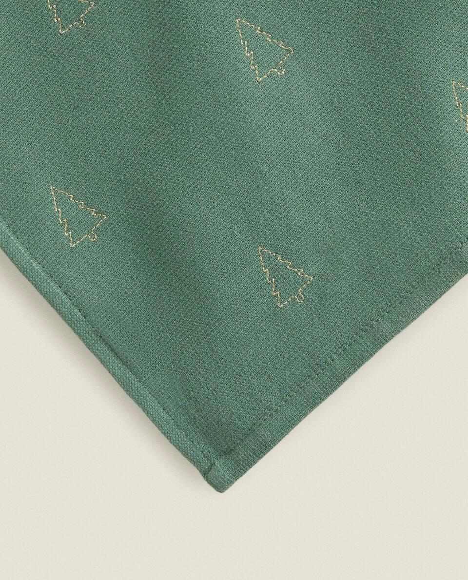 PAÑO DE COCINA DE ALGODÓN CON ÁRBOL DE NAVIDAD BORDADO 