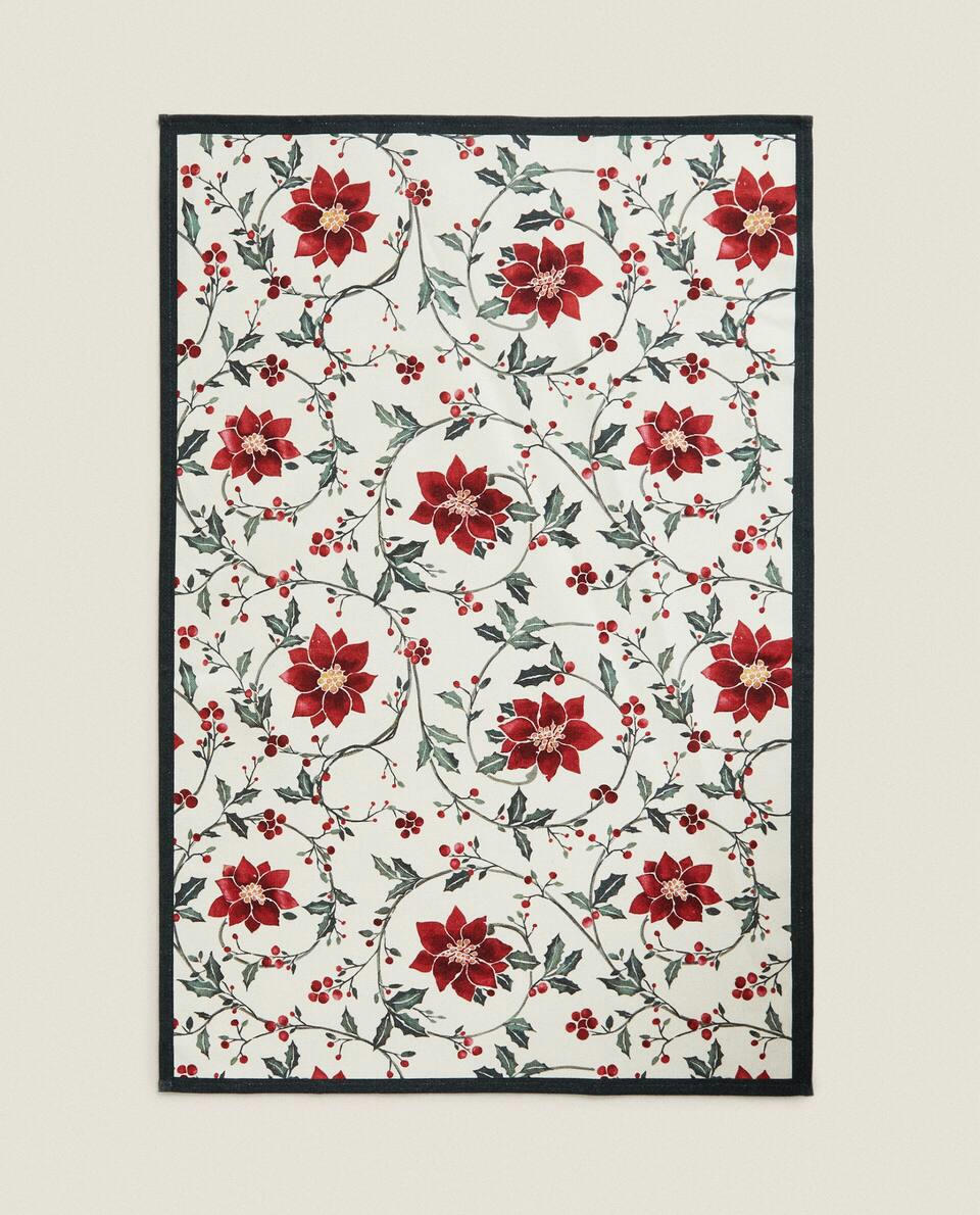 CONFEZIONE DI ASCIUGAMANI NATALIZI IN COTONE CON AGRIFOGLIO (CONFEZIONE DA 2) 