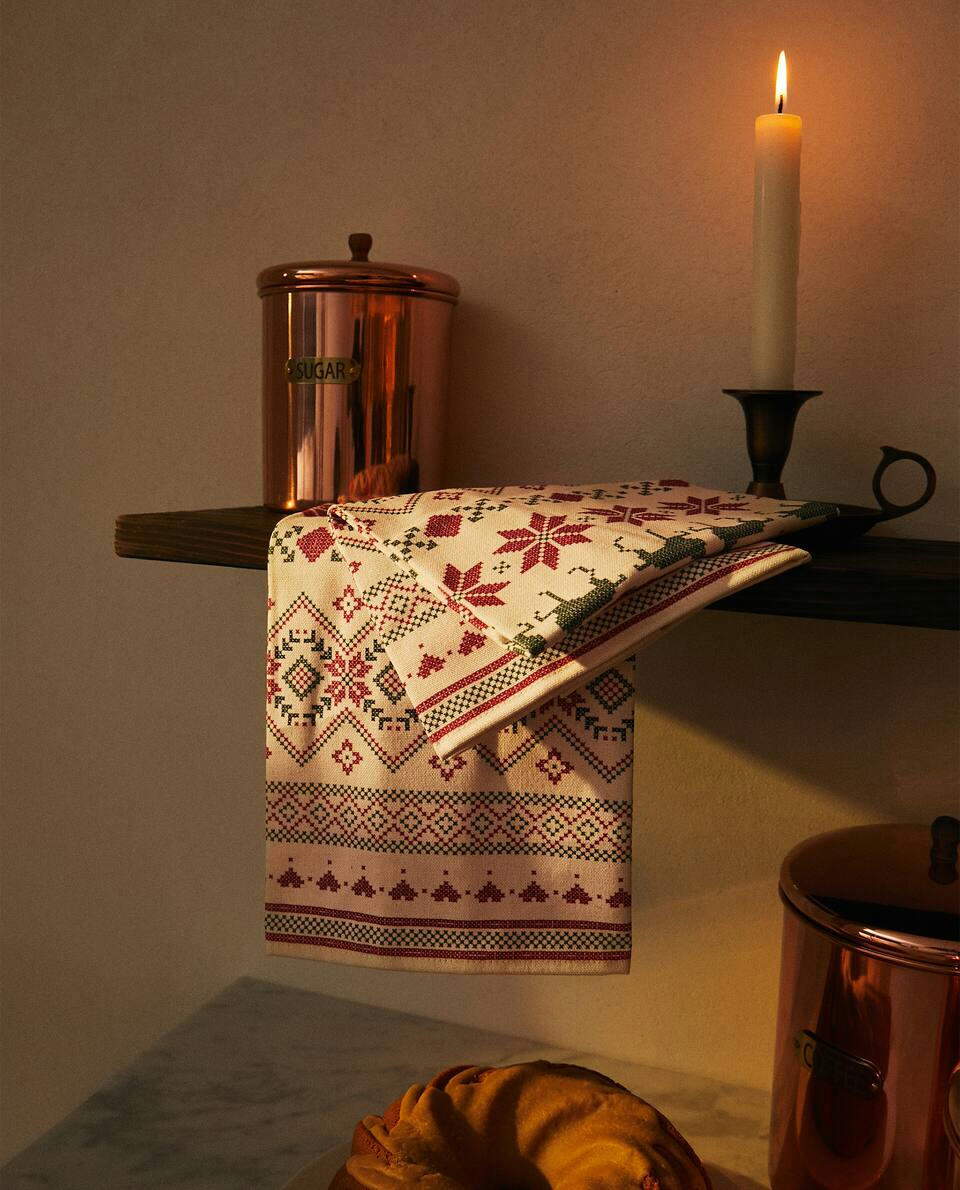 CONFEZIONE DI Strofinacci natalizi in cotone con ricamo a punto croce (confezione da 2) 