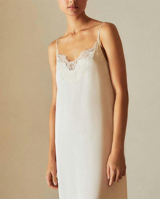 CAMICIA DA NOTTE IN RASO CON PIZZO BIONDO 