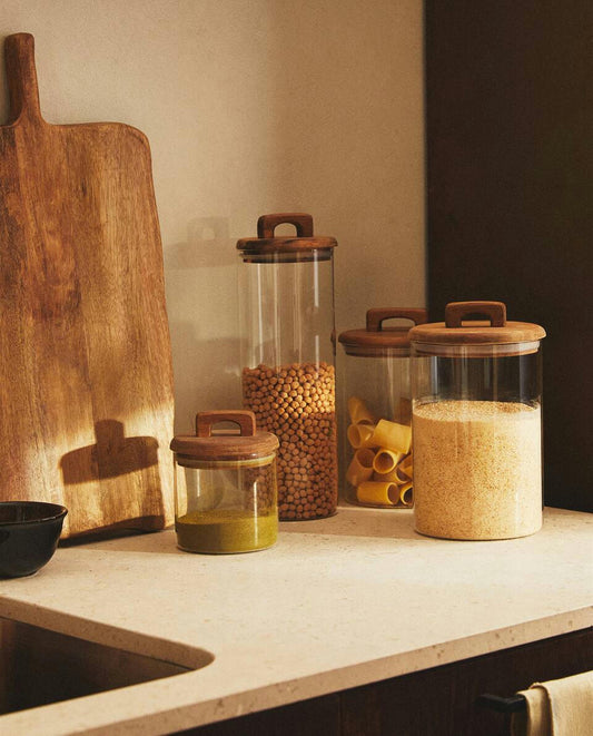 BARATTOLO DI CONSERVAZIONE IN VETRO BOROSILICATO E LEGNO 