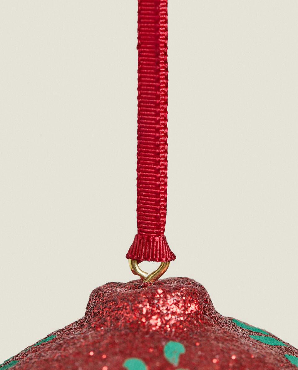 DECORAZIONE NATALIZIA CON PALLA FLOREALE GLITTERATA 