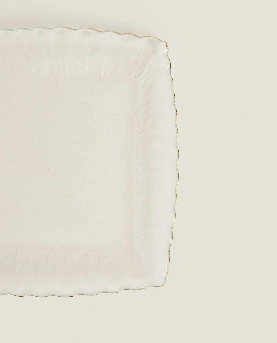 PLATO DE POSTRE DE VIDRIO NAVIDEÑO CON BORDE DORADO 