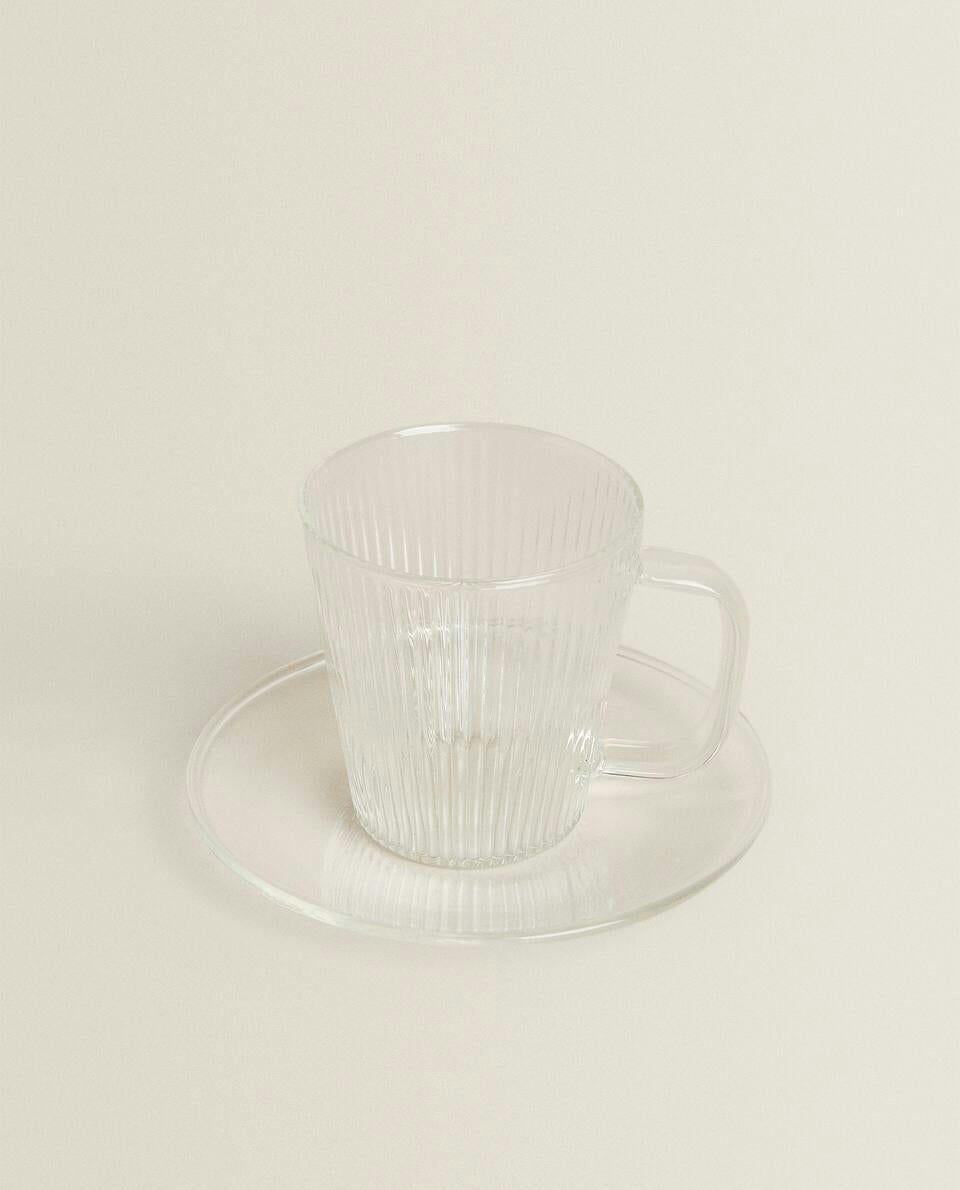 TAZA DE CAFÉ Y PLATO DE VIDRIO BOROSILICATO 