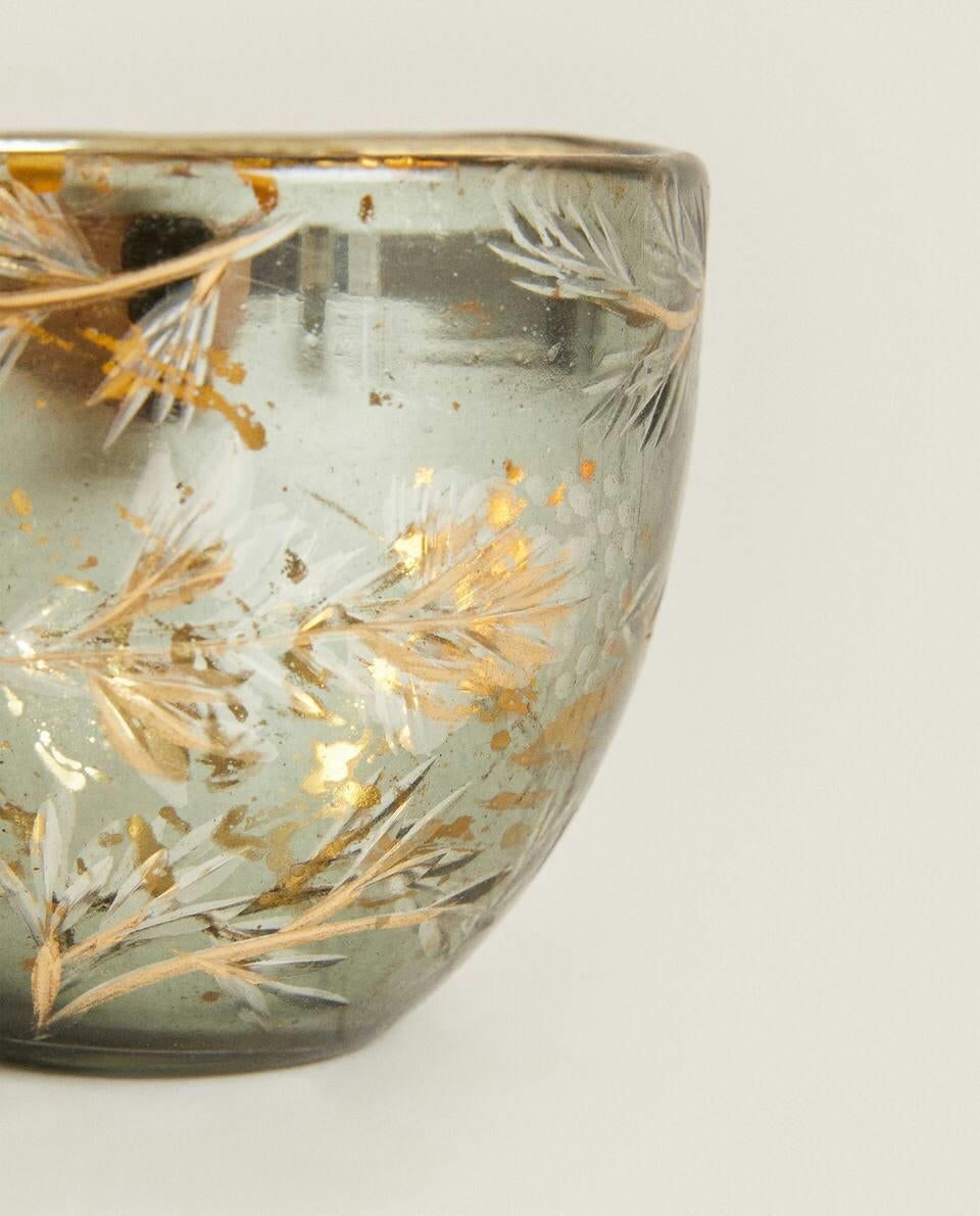 PORTAVELAS PEQUEÑO DE VIDRIO MERCURIADO PARA NAVIDAD 