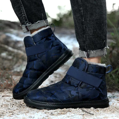 (Limited Time 70% Discount Event) Men's 2024 Winter New Warm Waterproof Non-Slip Puncture-Resistant Velcro Slip-On Snow Boots Ankle Support Orthopedic Wide Toe Arch Support Cotton Shoes