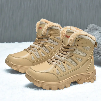Men's Genuine Leather Warm Snow Boots Waterproof Non-Slip Winter Hiking Boots