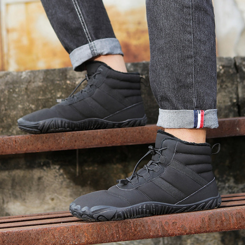 Men's Warm Fleece Barefoot Boots Wide Toe Orthopedic Support Snow Boots Waterproof Non-Slip Winter Boots