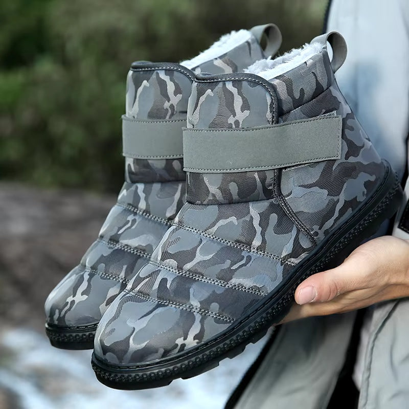 (Limited Time 70% Discount Event) Men's 2024 Winter New Warm Waterproof Non-Slip Puncture-Resistant Velcro Slip-On Snow Boots Ankle Support Orthopedic Wide Toe Arch Support Cotton Shoes